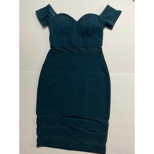 Off the shoulders teal dress
